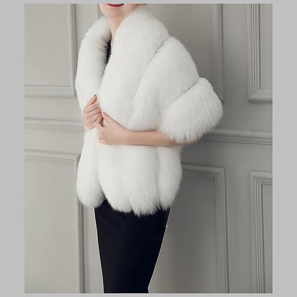 Women's Luxury Party Faux Fox Fur Long Shawl ,  A-fuchsia - Picture 4 of 6